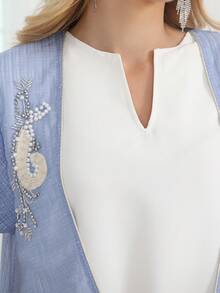 2026 New Style Elegant Embroidered V-Neck Jalabia Dress, Ramadan Traditional Arabian Women Clothing - White - View 4