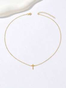 1pc Exquisite Fashion Cross Pendant Necklace Suitable For Women's Daily Wear - Vàng - Xem 4
