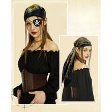 Bộ phụ kiện trang phục cướp biển 4 món: Khăn trùm đầu, thắt lưng, vòng cổ, mũ, miếng che mắt, cần thiết cho phụ nữ dự tiệc theo chủ đề cướp biển, hóa trang, Halloween, trang phục Giáng sinh. - Nhiều màu - Xem 5