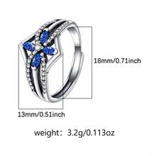 1 pieza Anillo ajustable de plata de ley 925 con diseño geométrico único y vintage con circonita cúbica, adecuado para uso diario, fiestas, festivales y cumpleaños - Plata antigua - Ver 4