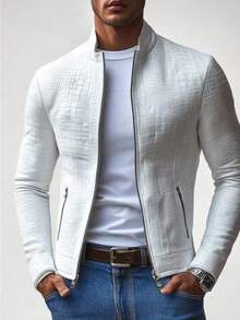 Fashionally Tailored Coat For Men, Stylish Business Casual Jacket With Crocodile Skin Texture, Minimalist Pure Color Design - 白色 - 查看 3
