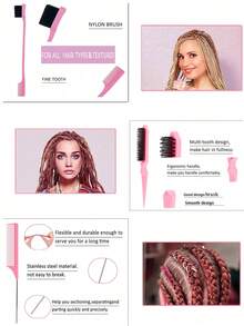 1 Set Hair Brush Kit - 1 Hair Line Brush, 1 Edge Grooming Brush To Keep Hair Edges Smooth, 1 Sectioning Styling Comb, 1 Pointed Edge Control Brush For Baby Hairline, Parting And Flyaways - Multicolor - View 8