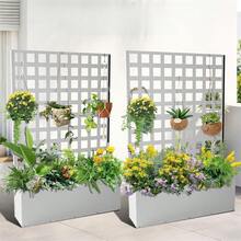 Caja de Plantación Metálica de Exterior Cama de Jardín Elevada con Rejilla Orificio de Drenaje para Plantas Trepadoras Flores Vegetales 73"x47"x12" - Blanco - a cuadros - con ruedas - Ver 7