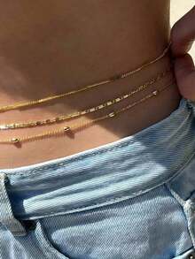 17KM 3pcs Simple Chain Waist Chain For Women, Perfect For Daily Wear And Vacation Dating - Bạc - Xem 7