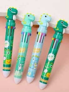 1pc/2pcs/3pcs Dinosaur Theme 10-Color Retractable Ballpoint Pen, Fun Creative Stationery Gift, Multi-Color Combination, Essential For School And Office, Kindergarten Reward Gift - Black - View 2