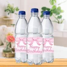 15张/24张纸质生日快乐派对水瓶装饰贴纸，领结酒瓶装饰标签，礼品包装标签 - 粉色 - 查看 4