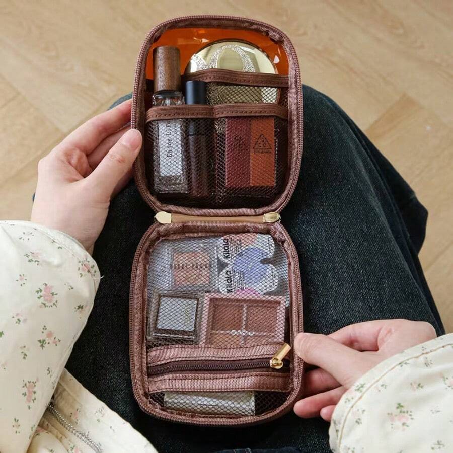 1pc 2026 New High-End PVC Cosmetic Bag For Women, Portable Large-Capacity Makeup Organizer, Fragrance-Free Travel Toiletry Case For Business Trips And Skincare Products - 咖啡棕 - 查看 1