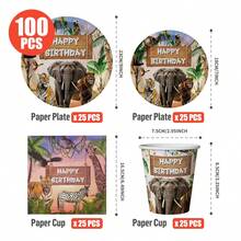 Tropical Animal Birthday Party Disposable Plates, Napkins, Cups - One-Time Party Supplies Set, Fits 25 Guests, Disposable Paper Plates Party Tableware Suitable For Birthday, Wedding, Theme Party, Family Picnic - Multicolor - View 12