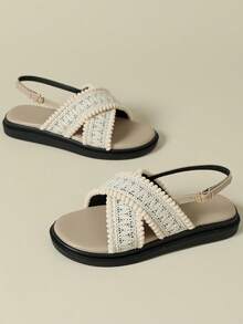 Sandal quai ngang dày dặn mới năm 2026, thích hợp cho bãi biển, hoạt động ngoài trời, phong cách Bohemian cổ điển, đế mềm, chống trơn trượt, thanh lịch tối giản, nhẹ, thoáng khí, phối lưới dệt tua rua, gót đế xuồng, mũi tròn, màu kẹo ngọt, quai chéo, sandal kiểu La Mã, cỡ 33-43 - màu mơ - Xem 3
