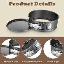 1 pieza Molde redondo de acero al carbono antiadherente de 4 pulgadas con fondo desmontable y broche de acero inoxidable, adecuado para uso doméstico y restaurantes (negro) - Negro - Ver 8