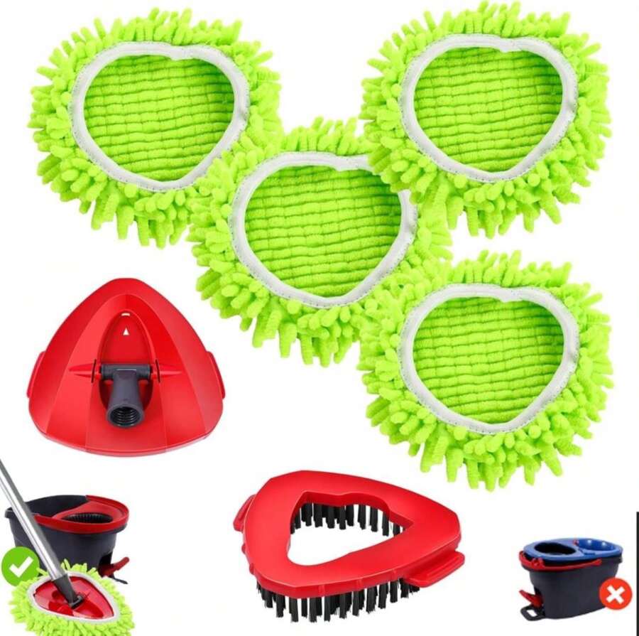 4 Pack Spin Mop Replacements Head Compatible For Oceda RinseClean 2-Tank System,Microfiber Spin Mop Refills Head,1 Mop Scrub Brush + 1 Mop Base + 4 Pack Cleaning Floor Mop Head - MàuD - Xem 1