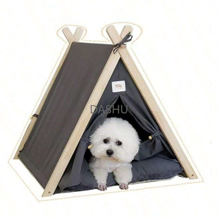Tienda de Campaña  para Mascotas Gatos Perros Tipi Cama Tapete para Gatito Cachorro, 2 en 1 Casa Cueva Triangular con Almohadilla Cojín Felpa Alfombrilla Refrigeración Interior Lavable - por defecto - Ver 1