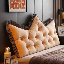 1pc Luxury Crystal Velvet Headboard Backrest Cushion- Sofa Bed Reading Pillow With Soft Plush Polyester Fiber Padding For Reading Nook, Zipper Closure & Machine Washable - Elegant Tufted Design With Ruffle Trim - Light Grey - View 11