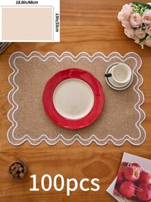 1/2/4/6件装中国复古刺绣餐垫，卡其色波浪边长方形餐桌垫，厨房装饰防滑杯垫/碗垫/盘子垫，适用于节日、派对、婚礼、晚宴、家庭、办公室、所有季节 - 卡其色 - 查看 11