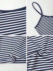 Vaiaye Women's Fashion Lingerie-Style Top, Spring/Summer Striped Print Round Neck Fitted Casual Vacation Sexy Camisole, Suitable For Valentine's Day Wear - Blue and White Stripes - View 11