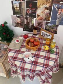 1件复古红色格子桌布，节日派对红色餐桌布，茶几野餐背景布 - 彩色 - 查看 8