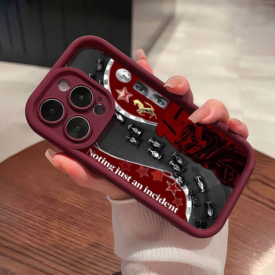 Racing Incident Art Phone Case Compatible With Samsung Phone Cases,  17,  16 Pro Max,  15 Pro Max,  13, And  12. Made Of TPU Material, Providing Full-Coverage Protection Against Slipping And Drops. A Great Gift For Family, Friends, Loved Ones, Boyfriends/Girlfriends, And For Holidays. - 酒紅色 - 查看 1