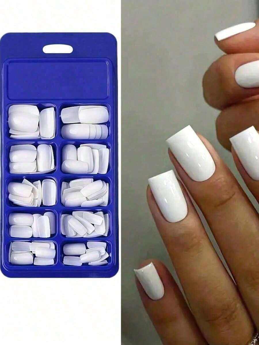 120Pcs White Press On Nails Short Medium Square Wearable Fake Nails Tips Full Cover False Nails Finger Decoration Office Daily Wear False Nails. Nail Supplies Nails - trắng - Xem 1