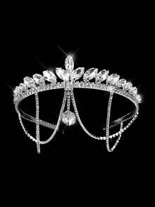 1pc Girls Luxury Rhinestone Tassel Pendant Crown, Shining Diamond Jewelry Wedding Beautiful Bride, Party Women Crown Royal Tiara - Silver - View 6