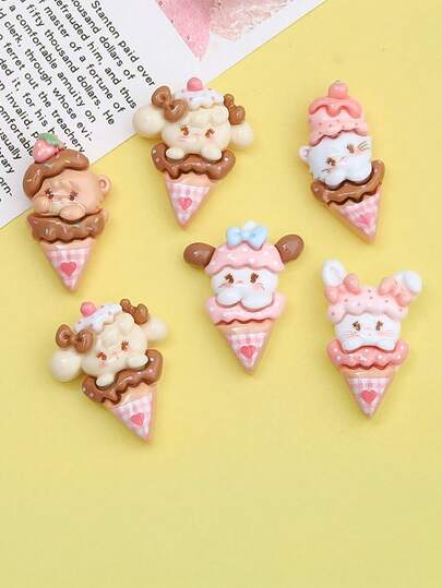 20 peças sortidas de animais de desenho animado com rostos sorridentes e brilhantes, ursos, presilhas de cabelo da sorte, elásticos de cabelo, acessórios de cabelo para decoração DIY em resina.