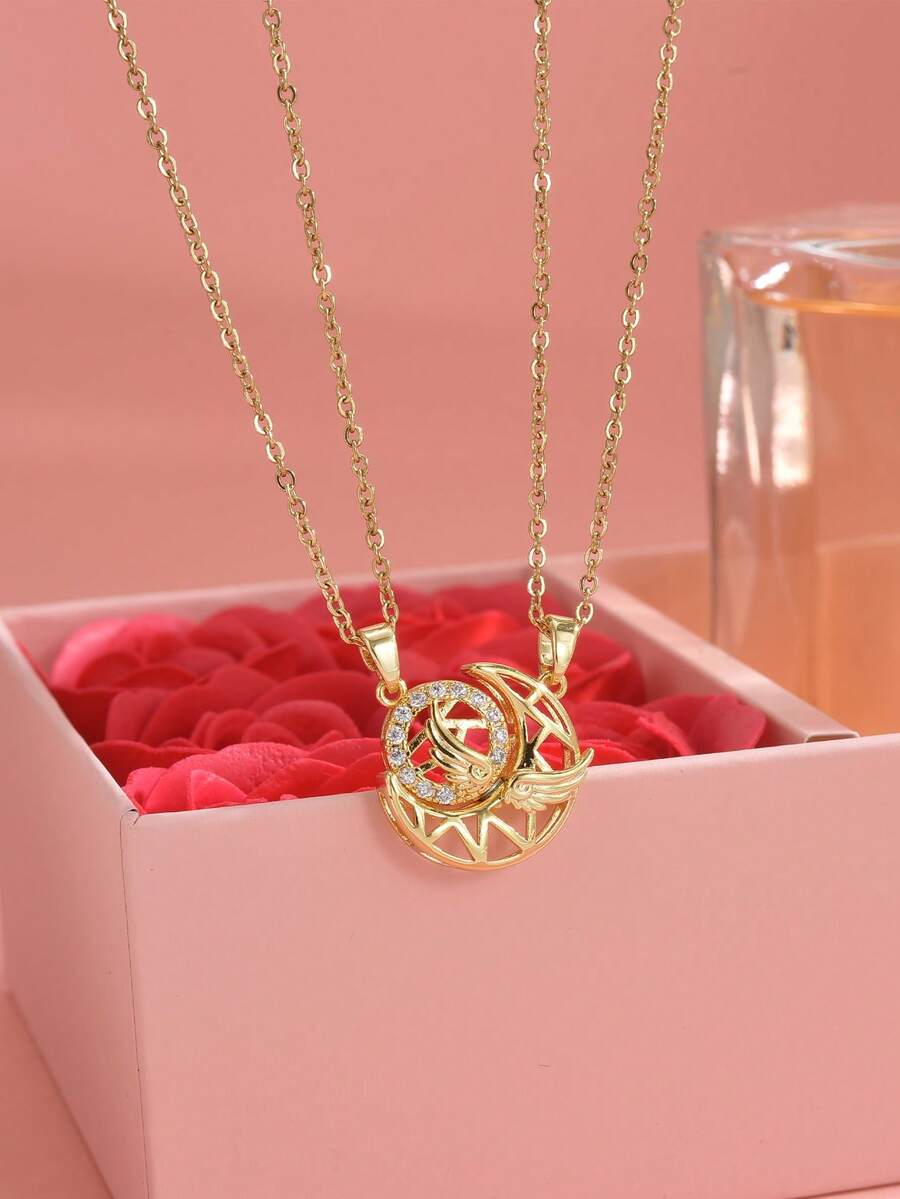 Bộ 2 dây chuyền thép không gỉ thời trang hình cánh trăng cho nữ, trang sức vàng, dây chuyền vàng, thích hợp cho kỳ nghỉ hè, đi biển, trang sức phương Tây, lễ hội, ngày Valentine, quà sinh nhật, quà tặng bạn bè, quà tặng bạn gái. - Vàng - Xem 1