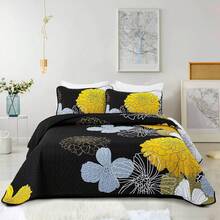3 Pieces Floral Pattern Quilts Queen King Size Coverlet Set Lightweight Bedspread With 2 Pillowcases For All Season Soft Microfiber Reversible Bedding Quilt Set Home Bed Room Bedroom Decor Quilt Set, Gifts For Wedding/Christmas/Halloween/Housewarming - 棕色/海軍藍-0711 - 查看 8