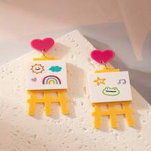 Pair Of Cute Acrylic Cartoon Earrings - Mini Sun, Rainbow, Cloud & Heart Designs With Smiling Faces, Perfect For Back-To-School, Teacher's Day, Or Casual Attire, Graduation Jewelry| Colorful Jewelry| Acrylic Earrings, Quirky Earrings - 彩色 - 查看 1