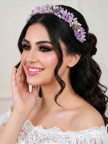 1件优雅紫色水晶新娘头饰发箍，适合婚礼、派对、摄影、情人节，女士礼物