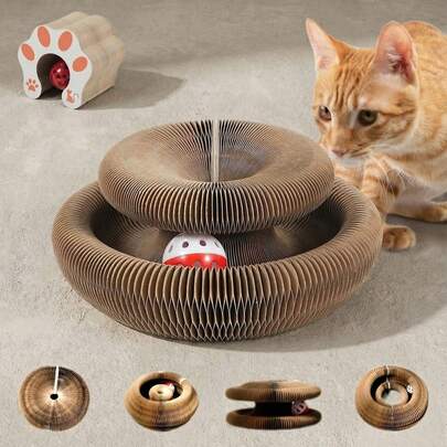 PETSIN 1pc Magic Organ Interactive Scratching Cat Toy, With Bell To Relieve Boredom Corrugated Cardboard Cat Scratching Board(Can Be Spliced ​​And Lengthened)Ball Color Random