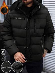 Men's Autumn/Winter Outdoor Casual Sports Fashion Jacket With Large Pockets, Detachable Hood, Thick Fleece Lining - Black - View 2