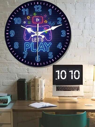1pc 10"/12" Game Controller Shaped Wooden Wall Clock - Silent Round Quartz Clock, Ideal For Gaming Room, Living Room, Kitchen, Bedroom Decor, Also A Great Christmas & New Year Gift, Battery Powered (Batteries Not Included)
