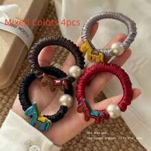 2pcs/Set Horse Year 2026 Pleated Hair Scrunchies, High-Elastic Hair Ties For Ponytail, Elegant Hair Accessories, Perfect Gift - Multicolor - View 12