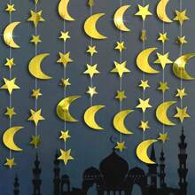 1件，4米金色新月形悬挂装饰横幅，派对装饰场景墙面背景，闪亮星星，适用于开斋节、婚礼、生日、圣诞节、房间和花园装饰 - 彩色 - 查看 5