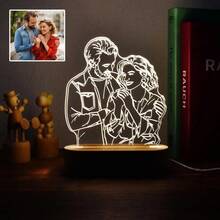 [Customized Engraving] Acrylic Silhouette Figure + Wooden Engraved Base Creative 3D Night Light, LED Warm Light Atmosphere Lamp, Birthday, Valentine's Day, Christmas Gift, Bedroom Bedside Lamp, Engraved Anniversary Gift - Multicolor - View 5
