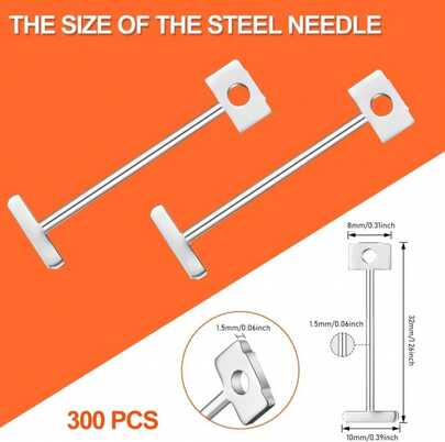 300pcs 1\/16" Replacement Steel Needles For Flooring Wall Tile Leveling System, 1.5mm Leveler Replaceable Pin Reusable Spare Steel Pin Tiling Construction Tools (T300, Silver)