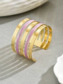 1pc Women's Fashionable Geometric Drip Oil Open Bangle, Suitable For Daily Wear - Multicolor - View 12