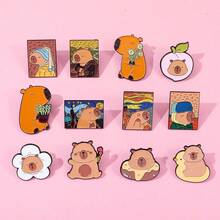 1/12 Pcs Fashion Cartoon Brooch Cute Hydrochoerus Hydrochaeris Enamel Pin Metal Badge Jewelry Clothing Backpack Accessories Gifts - One Size - View 5