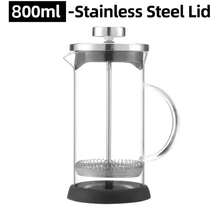 Cafetera de vidrio de acero inoxidable de 350-1000ml, prensa francesa, cafetera, tetera de vidrio borosilicato resistente al calor, herramientas de cocina - Tapa de acero de 1000 ml - Ver 11