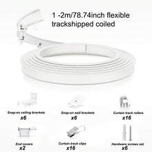 1 Set - Ceiling Curtain Track Flexible Curved Curtain Track, 16-Foot Wall-Mounted Sliding Ceiling Track And Clip Curtain Track, System Set As RV Room Divider (White) - White - View 16