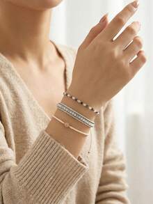 3 件/套度假风格可爱粉色串珠手工弹性手链女士