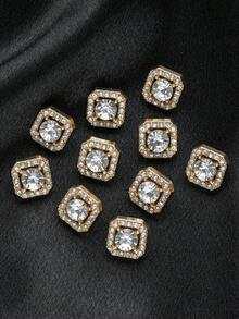 10pcs/Set Square Faux Gem Studded Shiny Rhinestone Metal Small Buttons, Decoration For Wedding Dress, Gown, Cardigan, Sweater, DIY Sewing Accessories, Gift Box - Multicolor - View 4