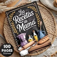 1本复古厨房风格螺旋笔记本，100页横线内页，优雅封面印有西班牙语“Las Recetas De Mama”字样，适合整理家庭食谱，记录妈妈的拿手菜，专属家常菜笔记本，送给家人的礼物 - A5 - 查看 8