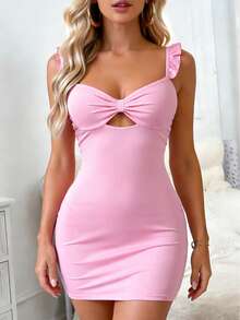 女士性感粉色内衣，浪漫修身腰部和褶皱胸部设计，镂空下摆，蝴蝶结装饰，荷叶边点缀，露背性感睡衣，情人节礼物 - 粉色 - 查看 6