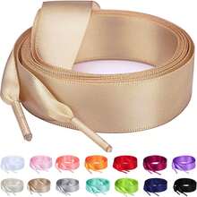 Flat Colorful Satin Shoelaces, 3/ 4inch Width, Women's/Girls' Shoelaces, White, 47inch (120) Cm: Clothing, Shoes, And Jewelry - 卡其色絲帶 - 查看 8