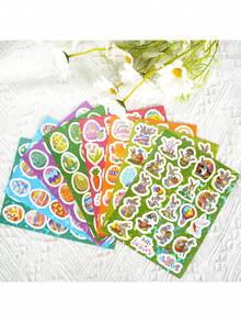 160张/8套复活节贴纸，闪亮复活节激光贴纸，复活节主题，兔子和彩蛋DIY贴纸，手工礼物，水瓶装饰，DIY复活节彩蛋兔子贴纸，适用于笔记本、手机、明信片、礼品贴纸、复活节派对 - 彩色 - 查看 4