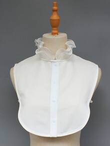 1件立领复古雪纺荷叶边可拆卸衬衫领，休闲和正式场合皆宜 - 黑色-C - 查看 6