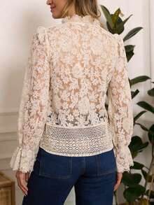 ii Áo cánh ren vá thanh lịch thường ngày dành cho nữ, Xuân/Thu - Màu be - Xem 4