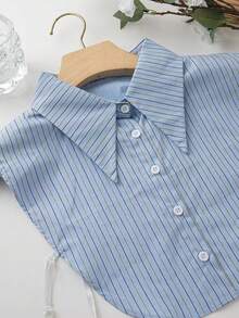 1件尖领条纹休闲衬衫假领，适合OL通勤百搭装饰，蓝色纯棉内衬，搭配同色毛衣领 - 條紋 - 查看 8