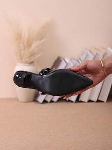 Women's Fashion Pointed Toe Bowknot Slip On Mules, Comfortable Versatile High Heel Backless Sandals, Summer - Black - View 4