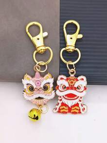 2pcs/Set Chinese Style Spring Festival Lion Dance Bell Keychain Set | Zinc Alloy Pendants With Lobster Clasp, Festive Decoration For New Year - Multicolor - View 11